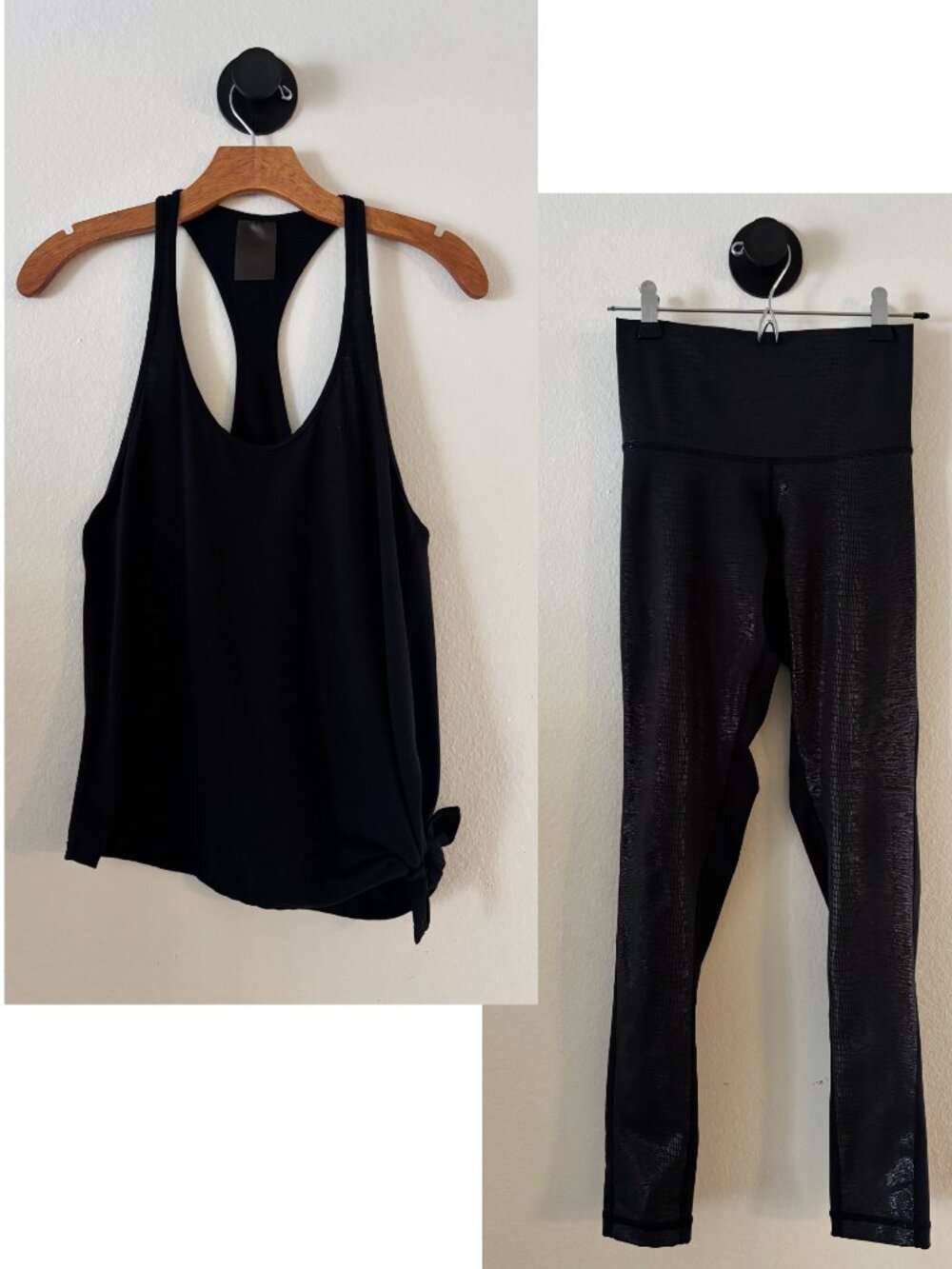 DYI Black Reptile Set, Asymmetric Tank & Movement Tights S, Yoga Gym Outfit